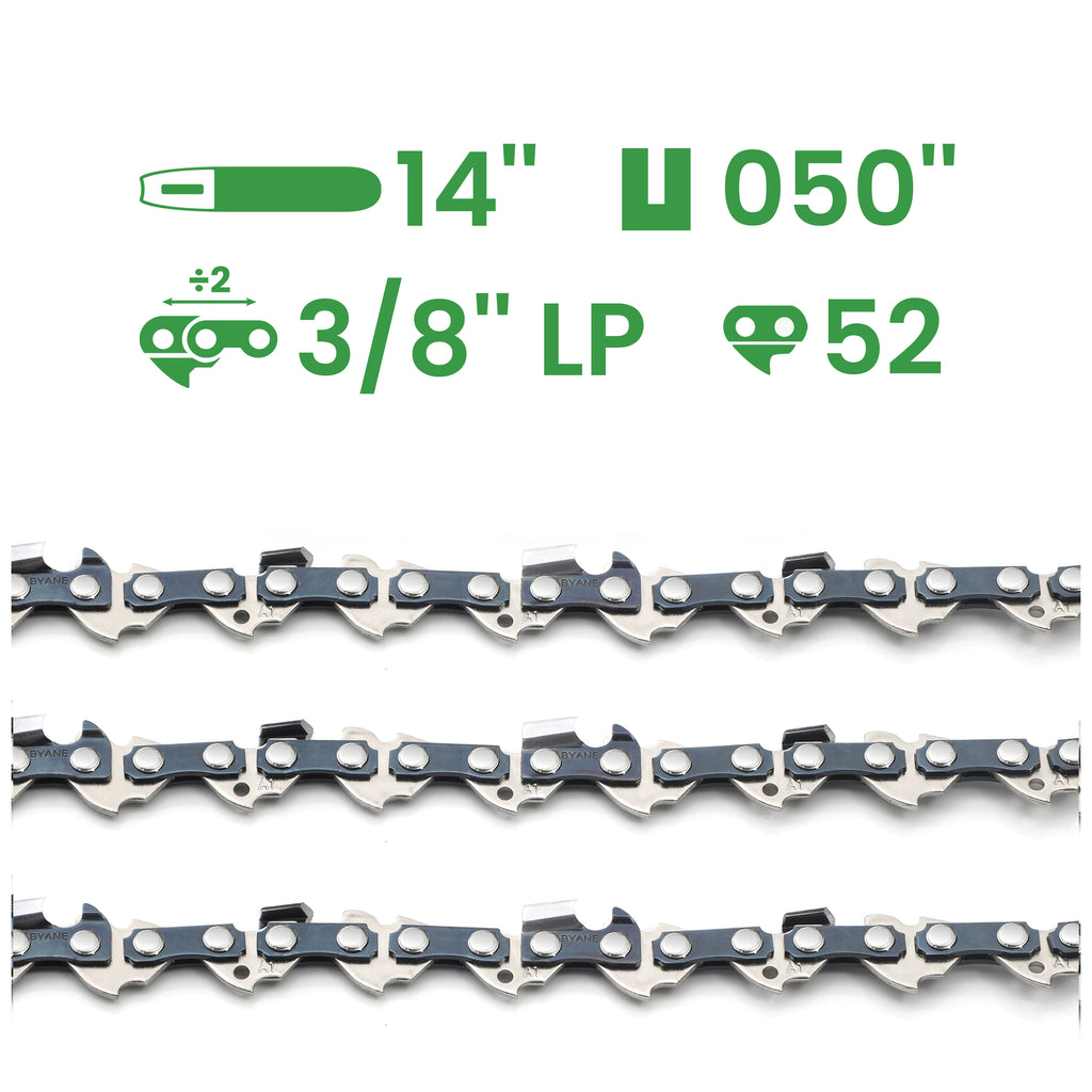 14 Inch Chainsaw Chain, 3/8" LP Pitch, 050" Gauge, 52 Drive Links (3 Chain)