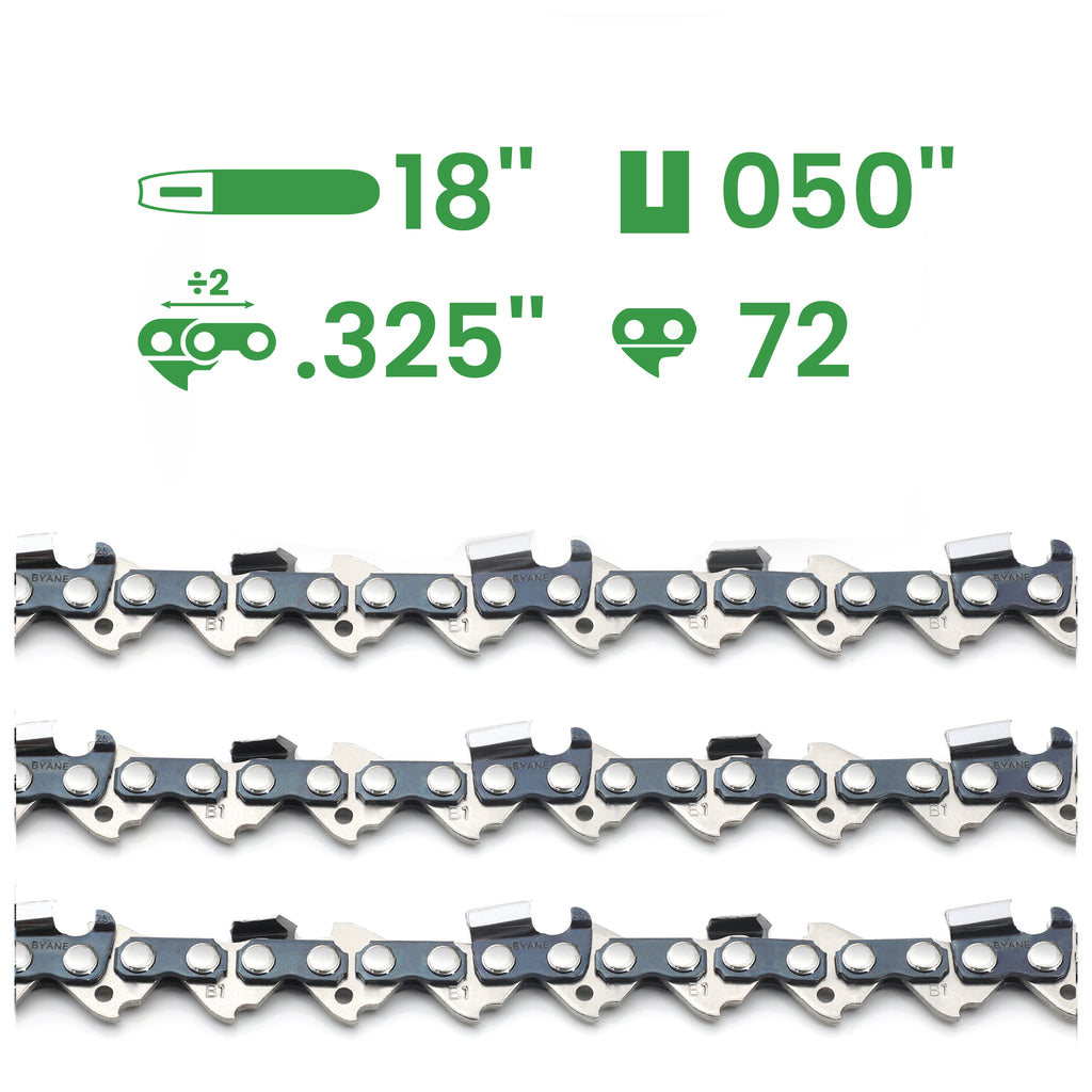 18 Inch Chainsaw Chain, 325" Pitch, 050" Gauge, 72 Drive Links, (3 Chains)