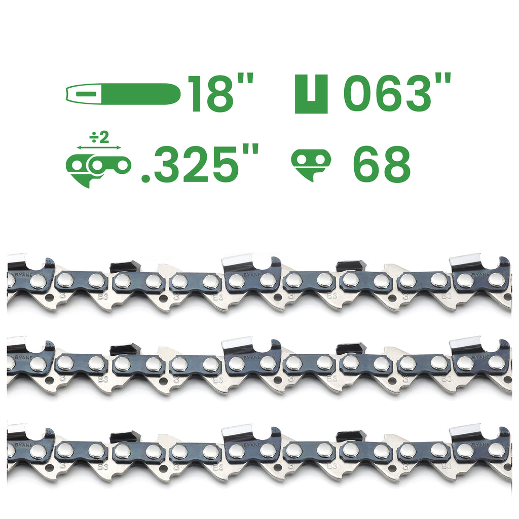 18 Inch Chainsaw Chain, 325" Pitch, 063" Gauge, 68 Drive Links, (3 Chains)
