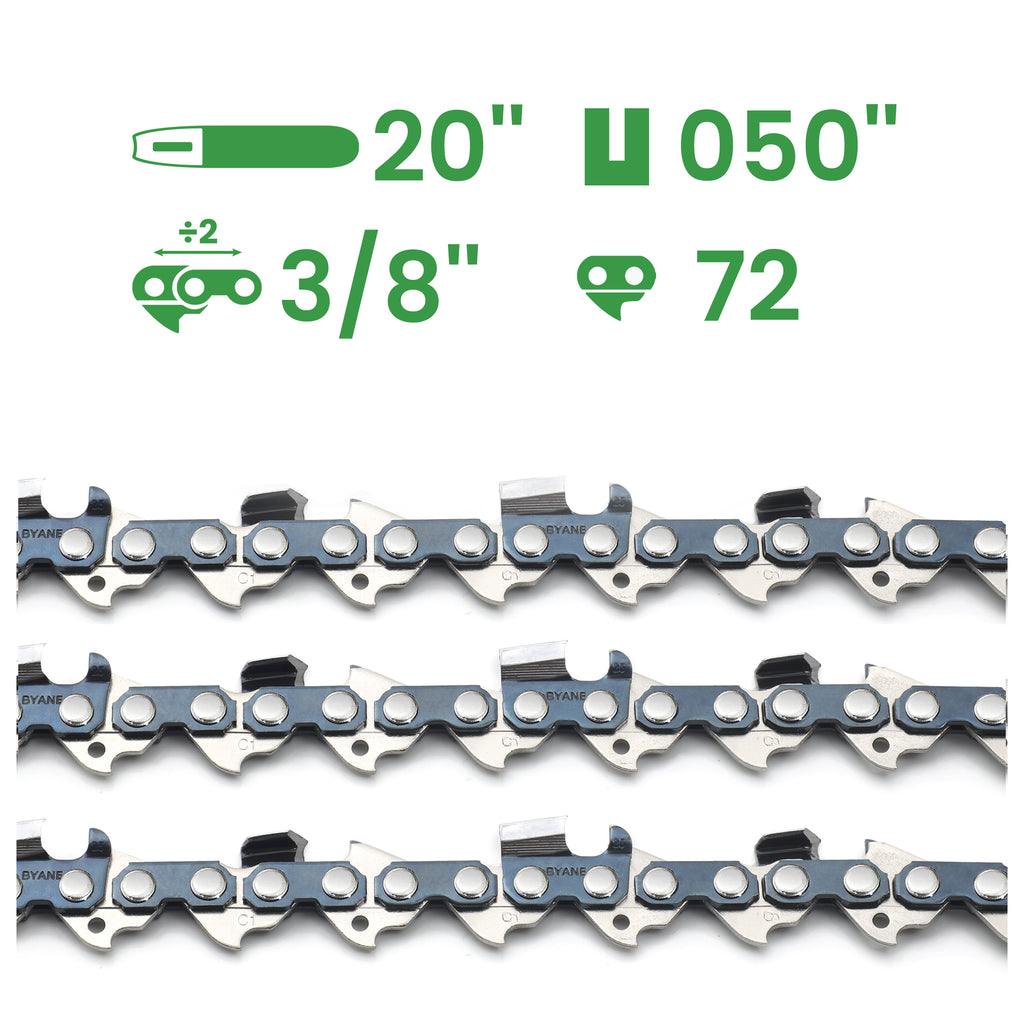20 Inch Chainsaw Chain, 3/8" Pitch, 050" Gauge, 72 Drive Links (3 Chains).