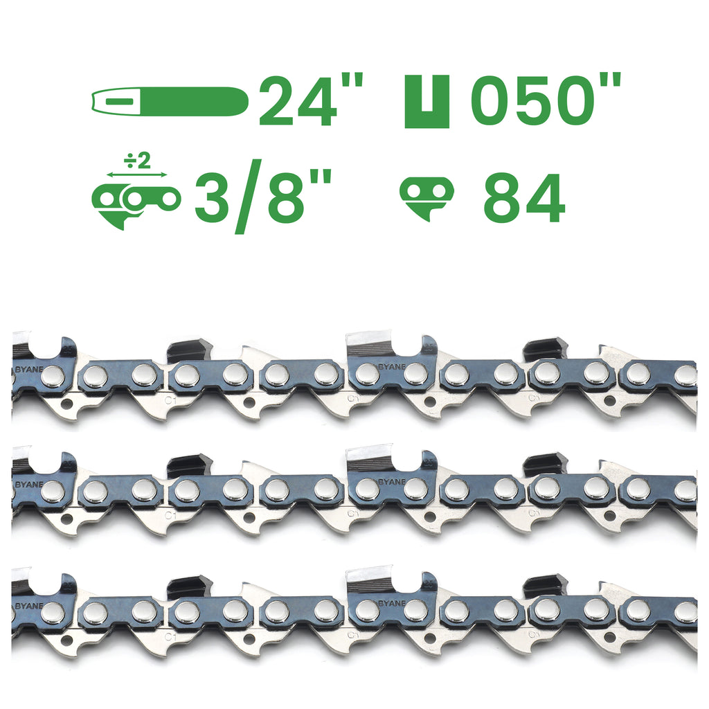 24 Inch Chainsaw Chain, 3/8" Pitch, 050" Gauge, 84 Drive Links, (3 Chains).
