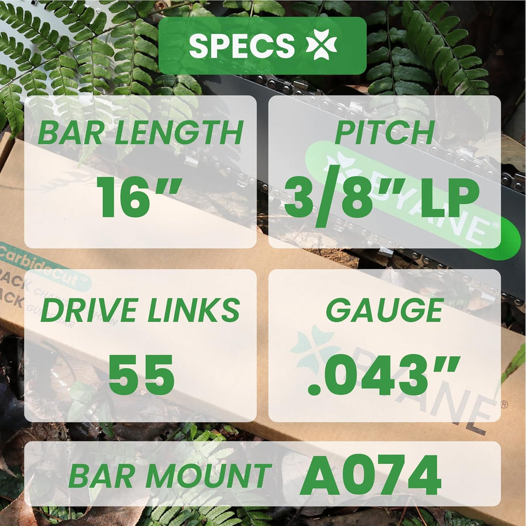 16 Inch CarbideCut Chainsaw Bar and Chain Combo for Stihl, 3/8" LP Pitch, 043" Gauge, 55 Drive Links, Fits Stihl MS170, MS171, MS180c, 61PMN3, Oregon R55 and More