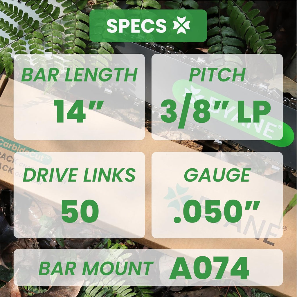14 Inch CarbideCut Chainsaw Bar and Chain Combo, 3/8" LP Pitch, .050" Gauge, 50 Drive Links Fits Stihl MS170, MS180, MS180C, 009 L, 010, MSE 140 C, McCulloch, Remington, Oregon S50 105667 and More