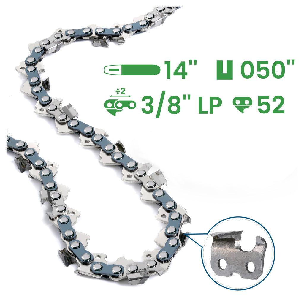 Carbide Chainsaw Chain 14 Inch, 3/8" LP Pitch, 050" Gauge, 52 Drive Links, (1 Chain)