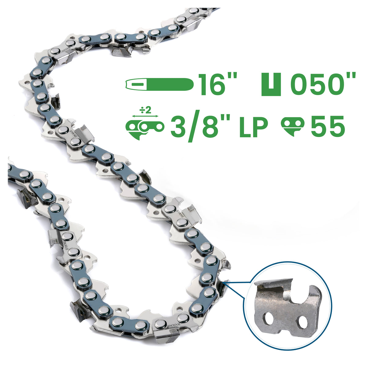 Carbide Chainsaw Chain 16 Inch, 3/8