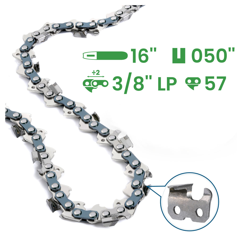 Carbide Chainsaw Chain 16 Inch, 3/8" LP Pitch, 050" Gauge, 57 Drive Links (1 chain)