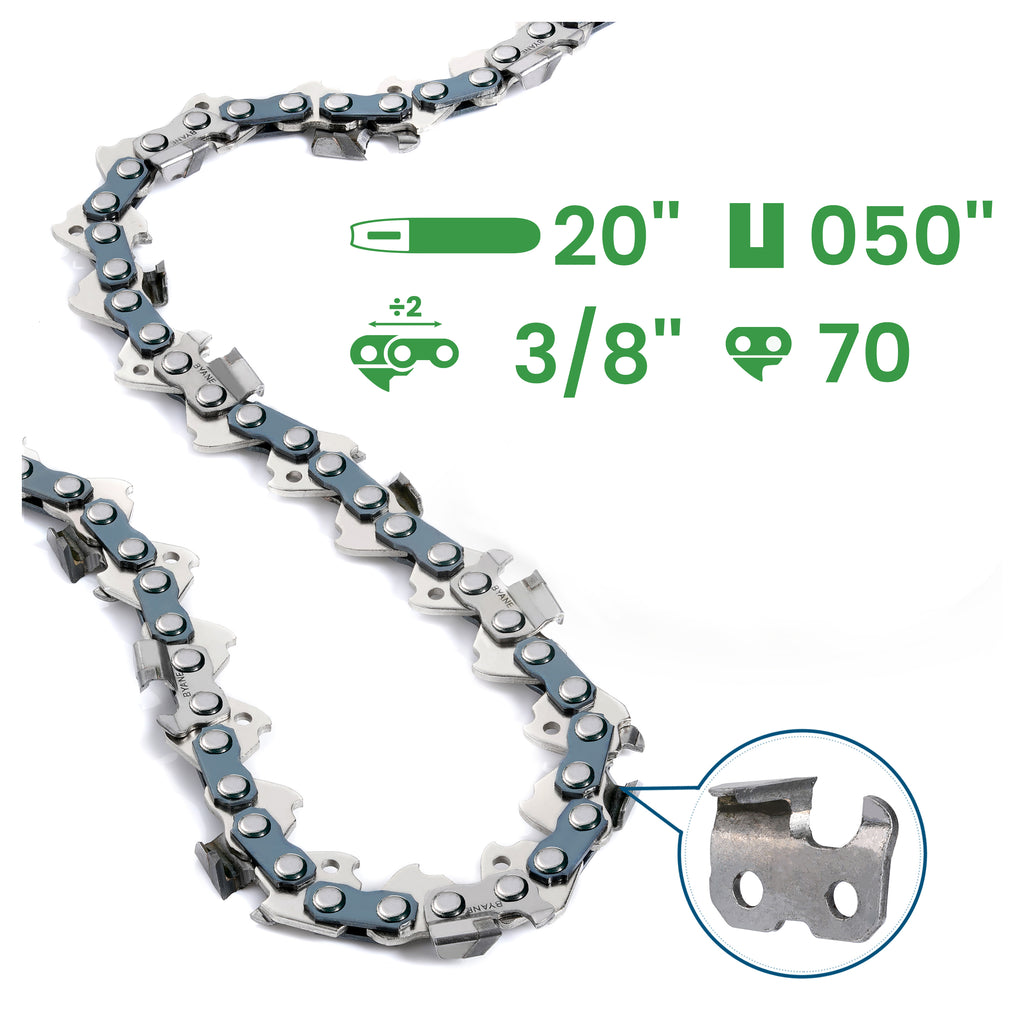 Carbide Chainsaw Chain 20 Inch, 3/8" Pitch, 050" Gauge, 70 Drive Links, (1 Chain).
