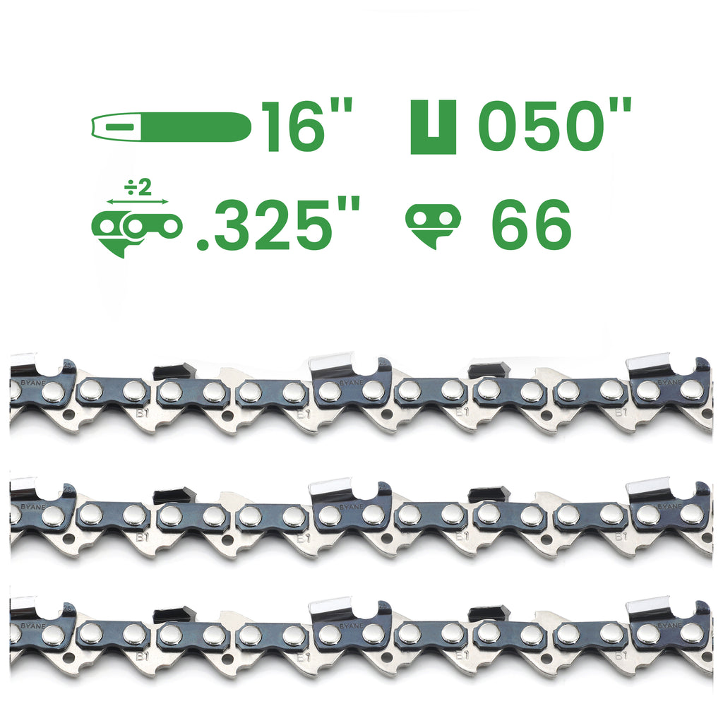 Chainsaw Chain 16 Inch, 050" Gauge, 325" Pitch, 66 Drive Links, (3 Chain)