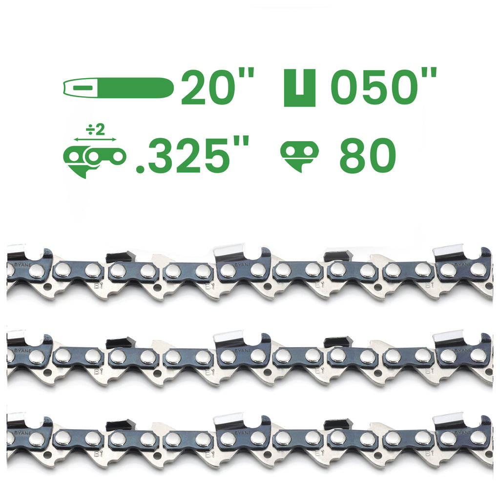 Chainsaw Chain 20 Inch, 325" Pitch, 050" Gauge, 80 Drive Links (3 chains).