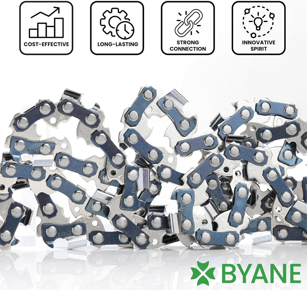Byane adopts hardening technology of chainsaw chains to increase their wear resistance and lifespan, allowing for more efficient and long-lasting cutting.