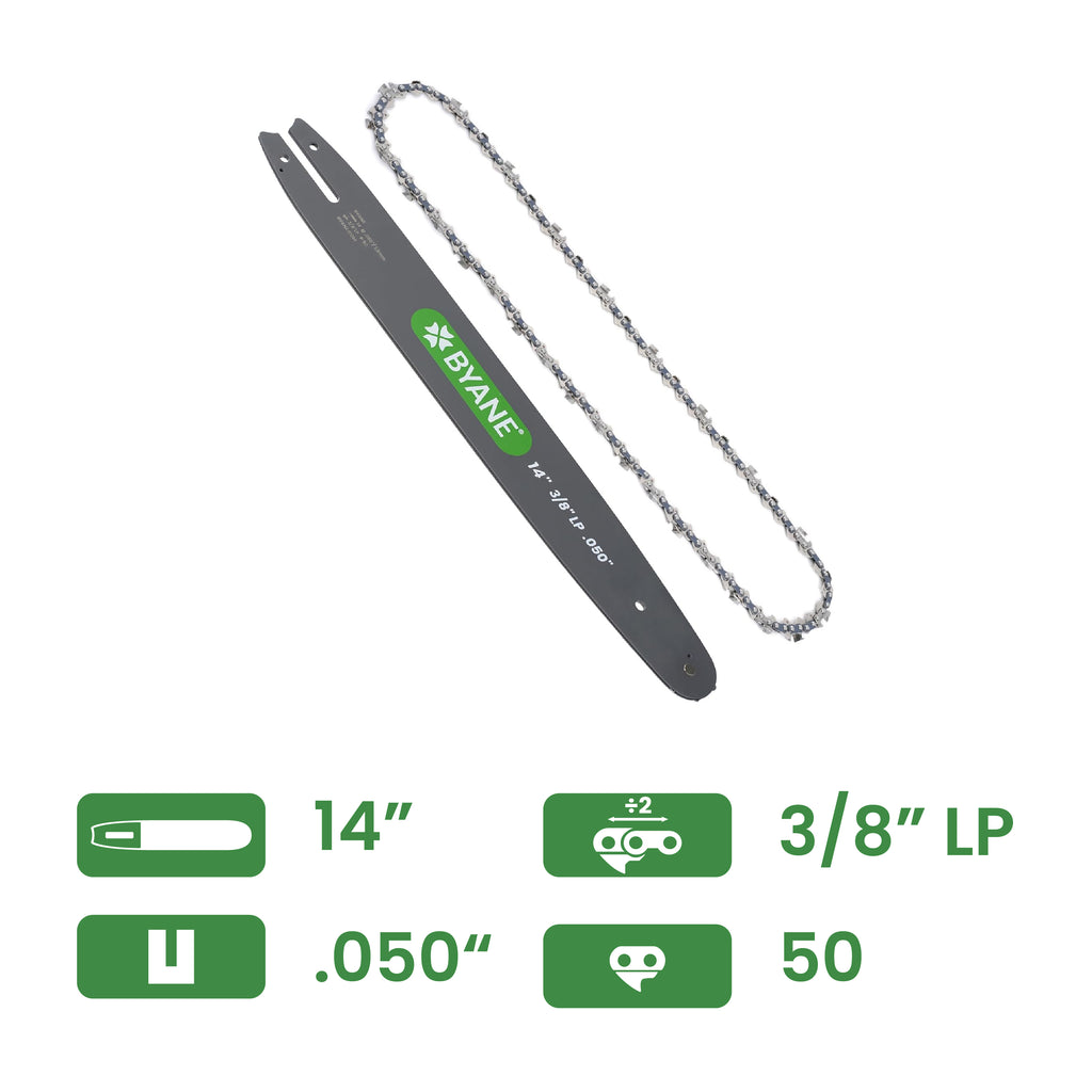 Byane Carbide Chain and Bar Combo - 14" Bar, 3/8" LP Pitch, .050" Gauge, 50 Drive Links - A1P-50-COMBO-A