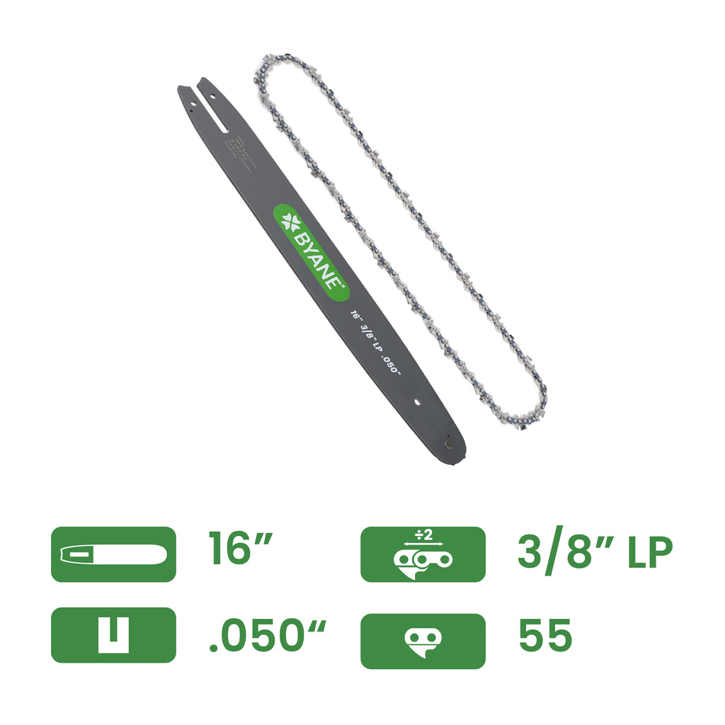 Byane Carbide Chain and Bar Combo - 16" Bar, 3/8" LP Pitch, .050" Gauge, 55 Drive Links - A1P-55-COMBO-A