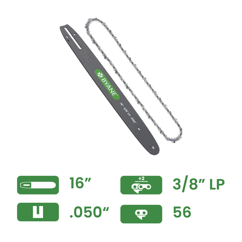 Byane Carbide Chain and Bar Combo - 16" Bar, 3/8" LP Pitch, .050" Gauge, 56 Drive Links - A1P-56-COMBO-A
