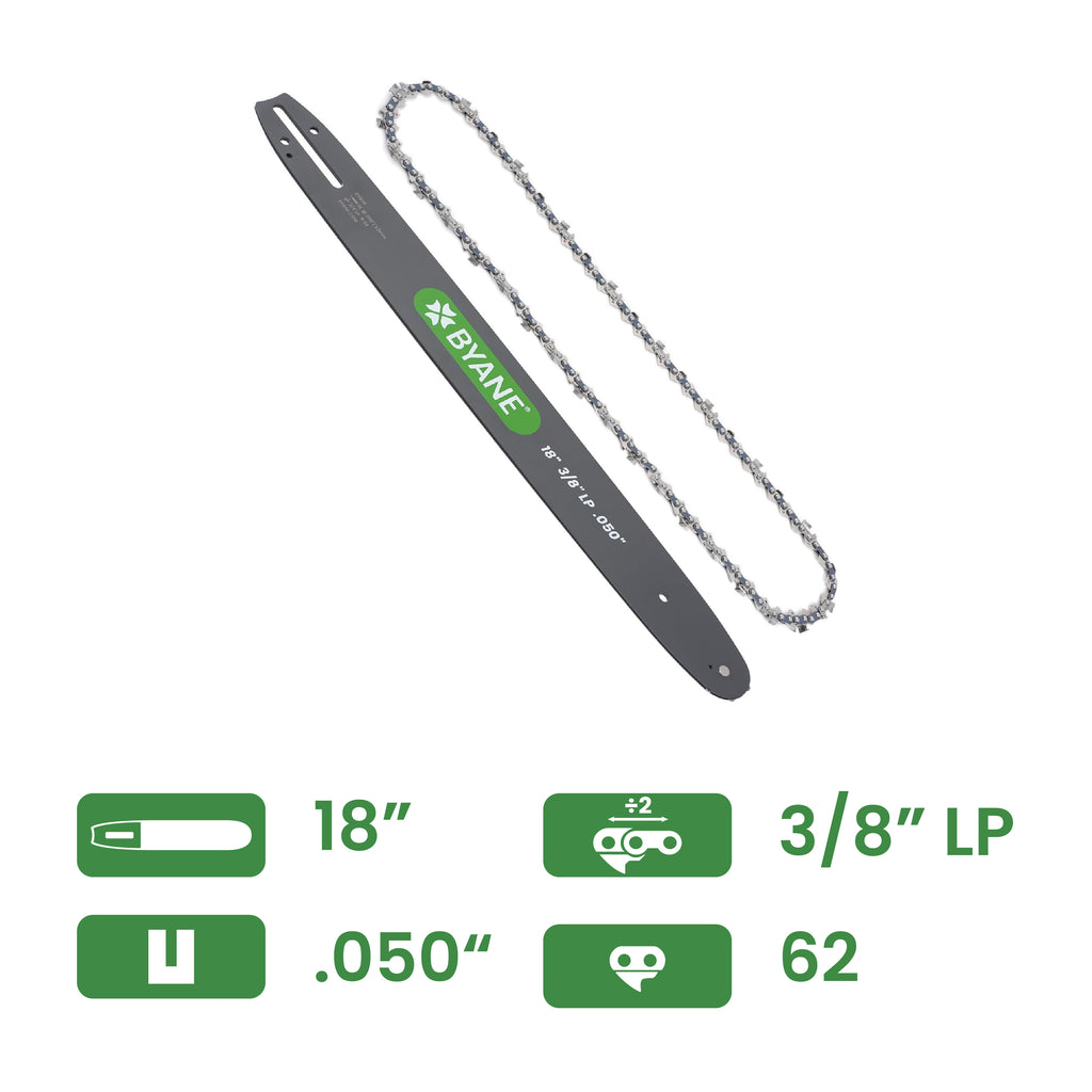 Byane Carbide Chain and Bar Combo - 18" Bar, 3/8" LP Pitch, .050" Gauge, 62 Drive Links - A1P-62-COMBO-A