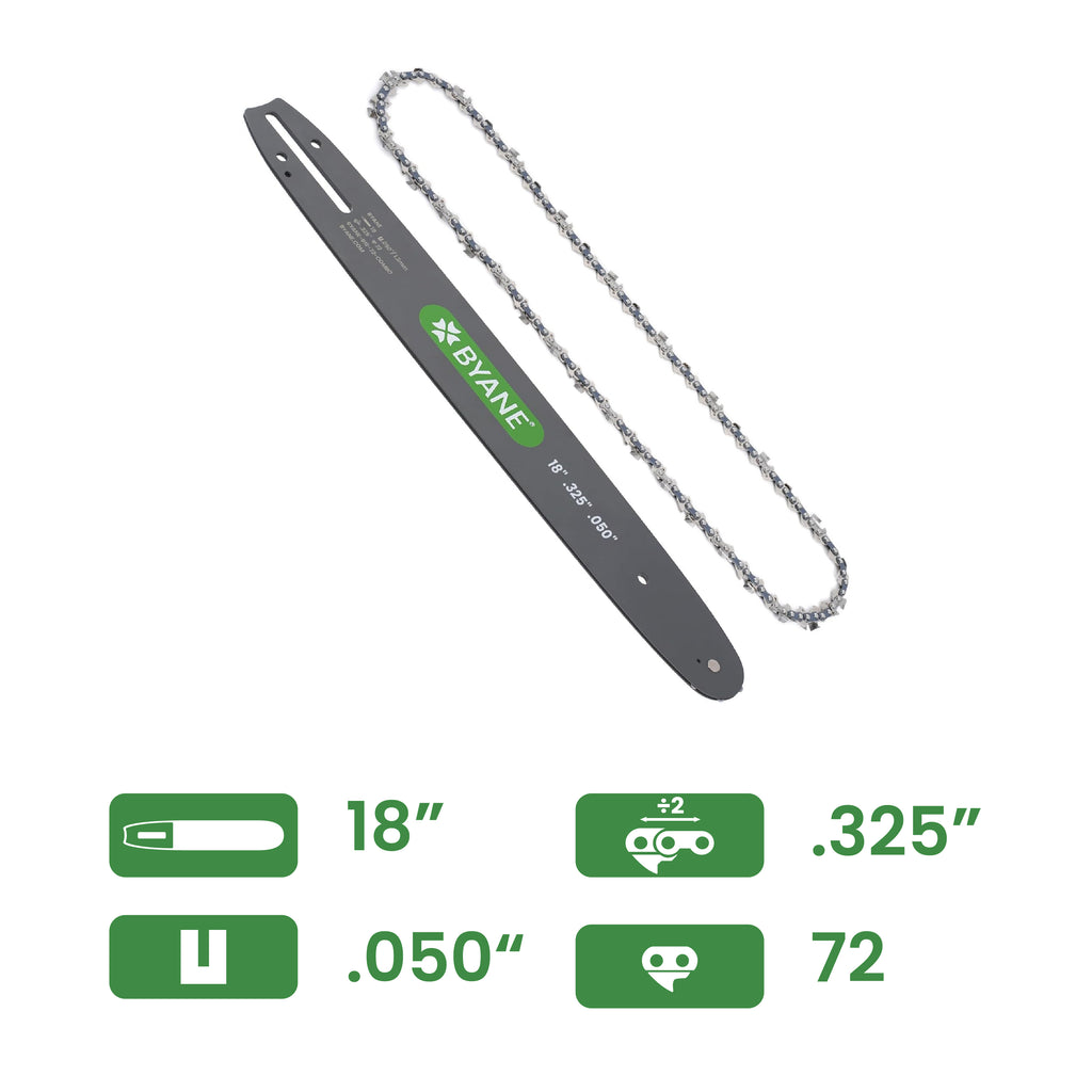 Byane Carbide Chain and Bar Combo - 18" Bar, .325" Pitch, .050" Gauge, 72 Drive Links - B1S-72-COMBO-A