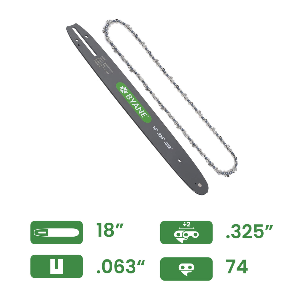 Byane Carbide Chain and Bar Combo - 18" Bar, .325" Pitch, .063" Gauge, 74 Drive Links - B3S-74-COMBO-A