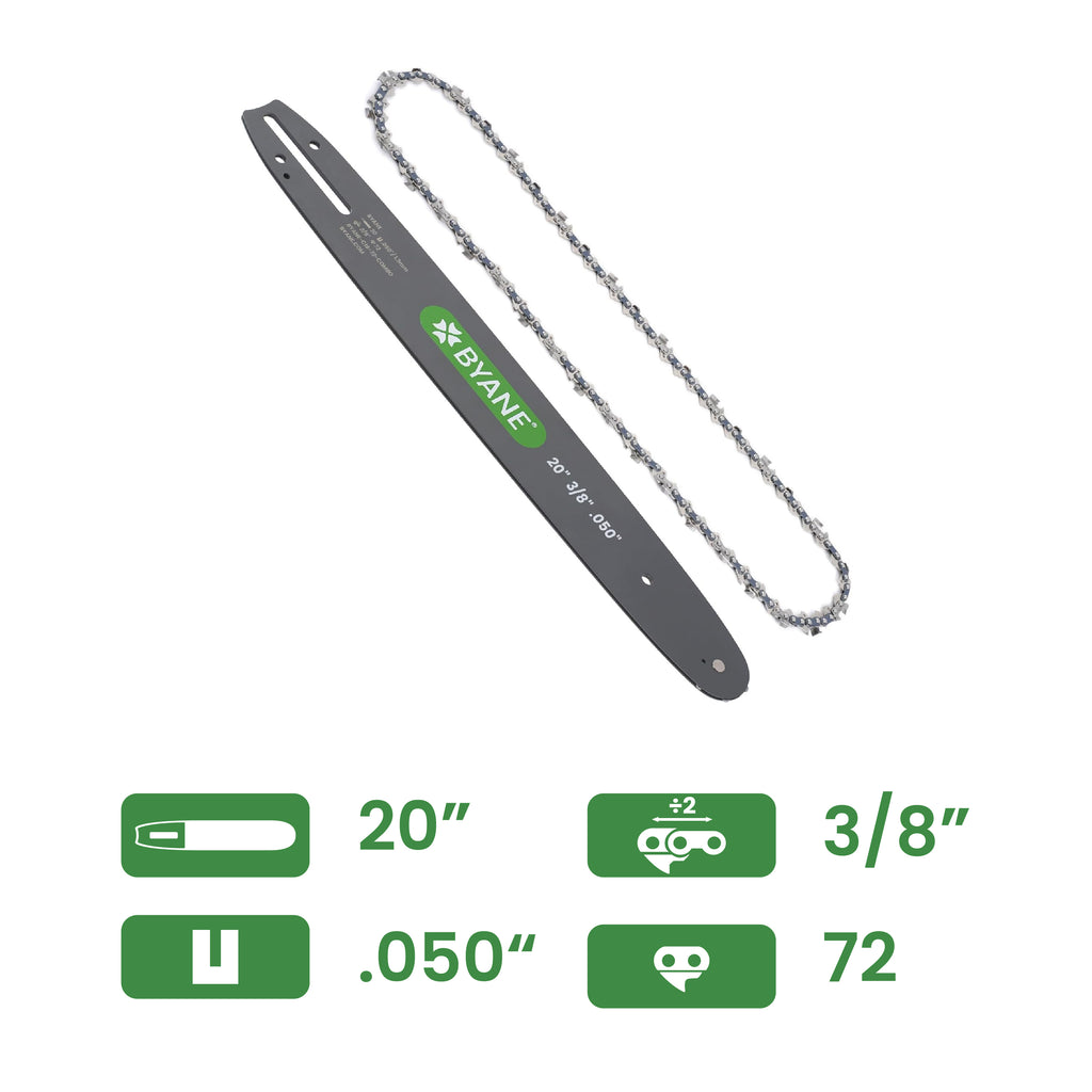 Byane Carbide Chain and Bar Combo - 20" Bar, 3/8" Pitch, .050" Gauge, 72 Drive Links - C1S-72-COMBO-A