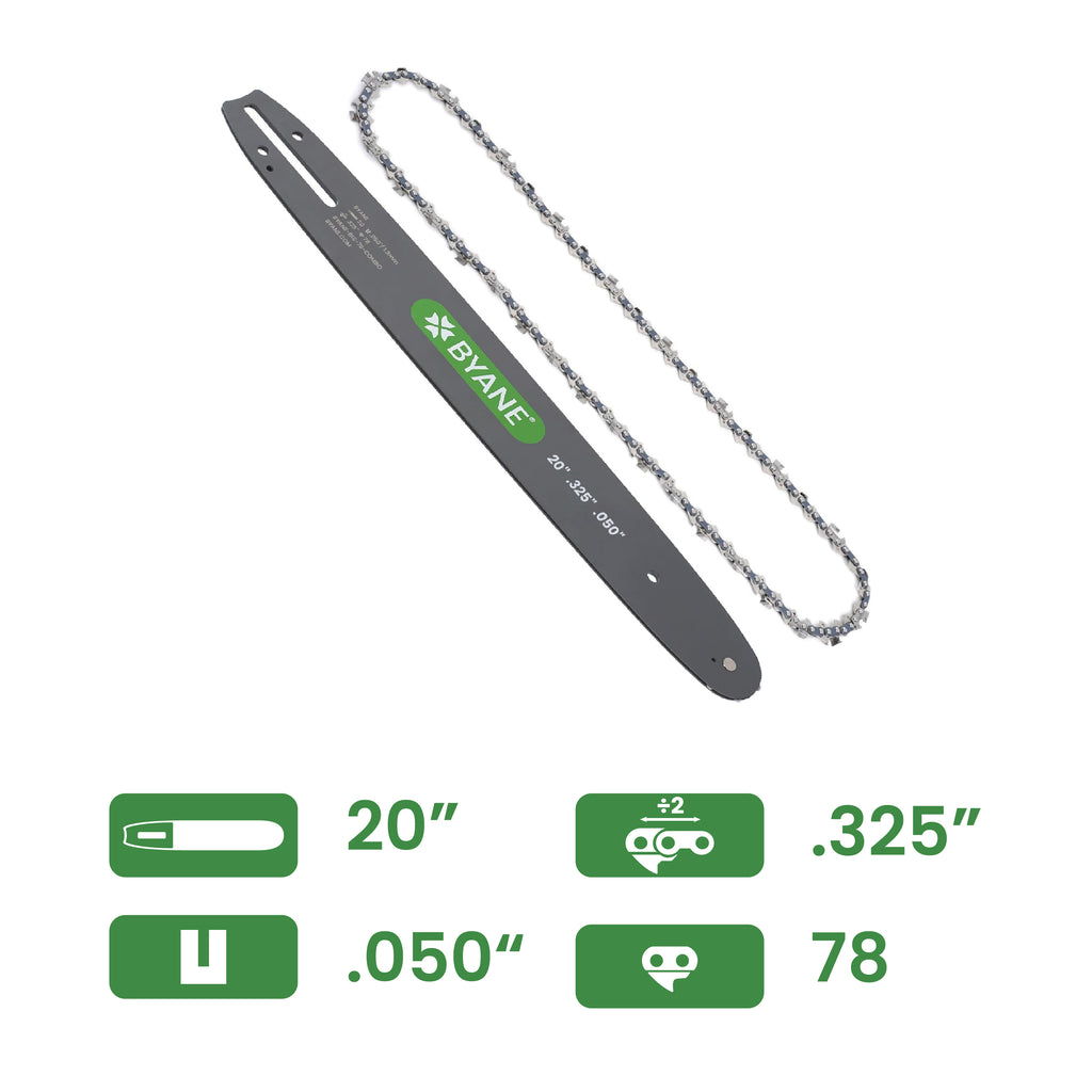 Byane Carbide Chain and Bar Combo - 20" Bar, .325" Pitch, .050" Gauge, 78 Drive Links - B1S-78-COMBO-A