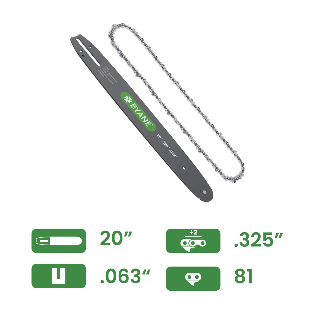 Byane Carbide Chain and Bar Combo - 20" Bar, .325" Pitch, .063" Gauge, 81 Drive Links - B3S-81-COMBO-A