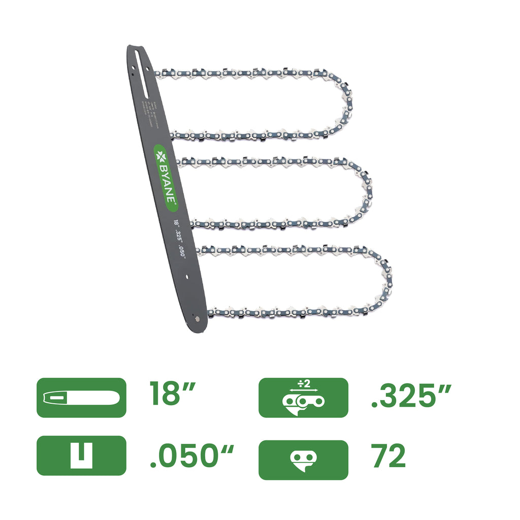 Byane Chain and Bar Combo with 3 Chains - 18" Bar, .325" Pitch, .050" Gauge, 72 Drive Links - B1S-72-COMBO