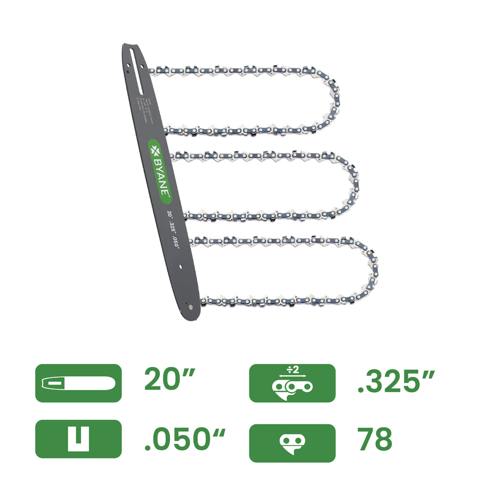Byane Chain and Bar Combo with 3 Chains - 20" Bar, .325" Pitch, .050" Gauge, 78 Drive Links - B1S-78-COMBO