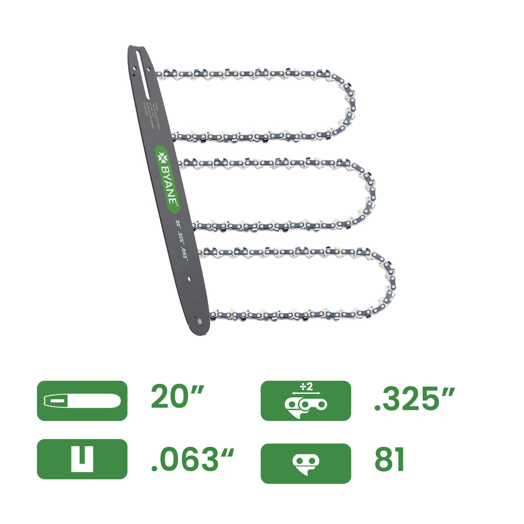 Byane Chain and Bar Combo with 3 Chains - 20" Bar, .325" Pitch, .063" Gauge, 81 Drive Links - B3S-81-COMBO